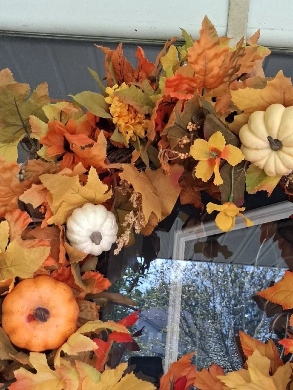 Autumn Harvest Fall Wreath with Orange & Yellow Leaves
